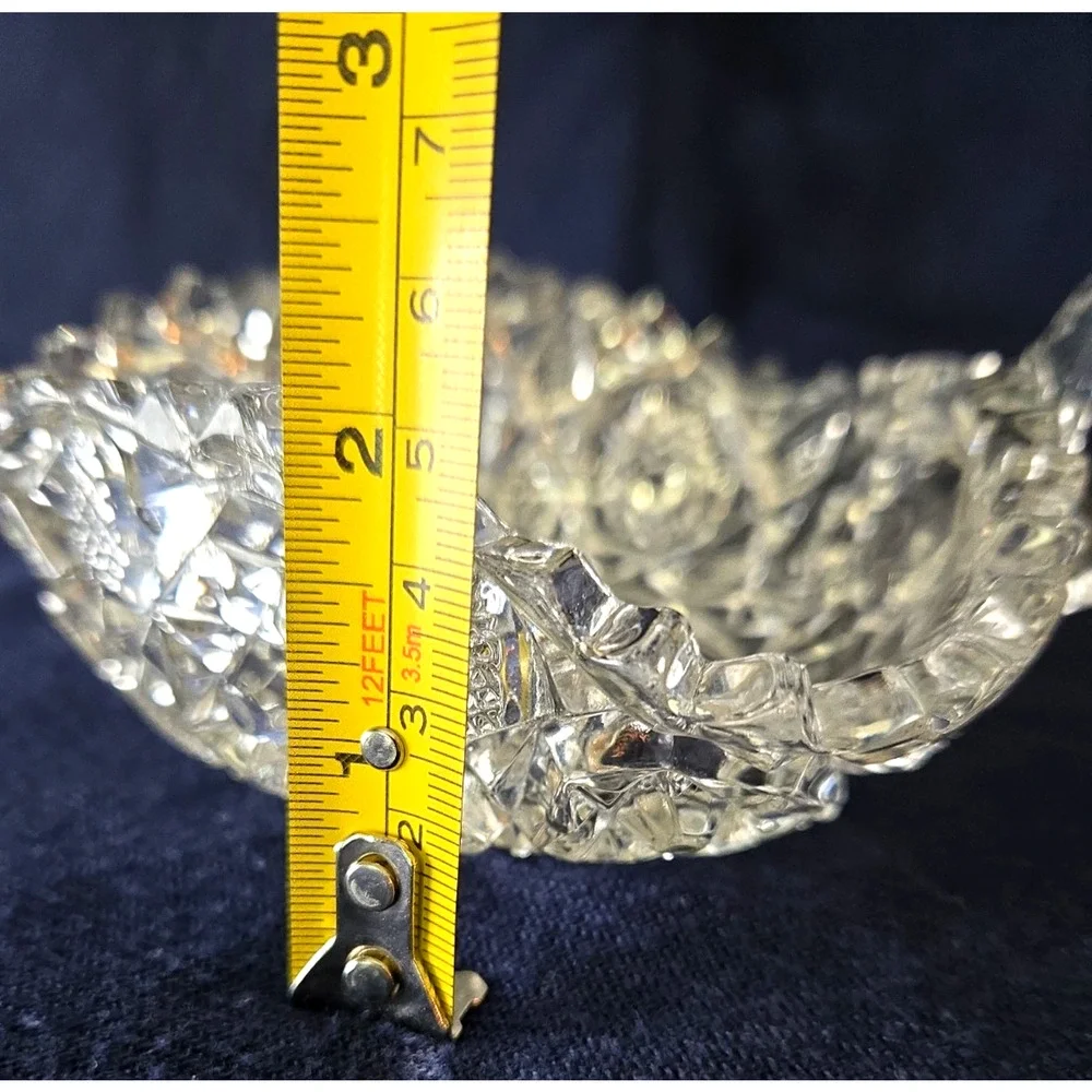 American Brilliant Period Cut Glass ABP Handled Nappy Candy Dish Hobstars Fans